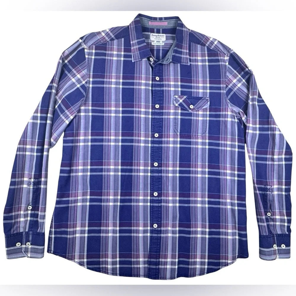 Tommy Bahama Island Modern Fit Casual Long sleeve Button Down Purple Plaid large